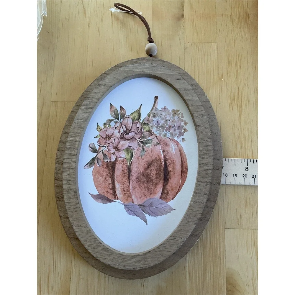 Fall Pumpkins Oval Wall Art Thanksgiving Wall Hanging Framed Canvas Orange